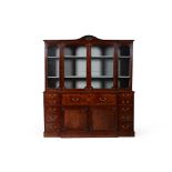 GEORGE III MAHOGANY AND INLAID BREAKFRONT SECRETAIRE BOOKCASE LATE 18TH CENTURY