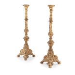 PAIR OF GOTHIC STYLE GILT CAST IRON CANDLESTICKS 19TH CENTURY