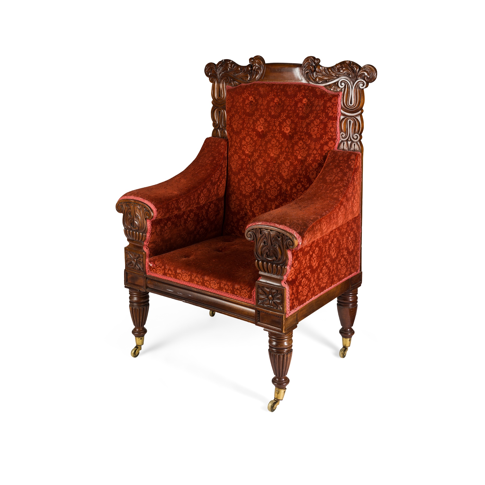 REGENCY LARGE MAHOGANY LIBRARY ARMCHAIR, IN THE MANNER OF GEORGE SMITH EARLY 19TH CENTURY