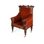 REGENCY LARGE MAHOGANY LIBRARY ARMCHAIR, IN THE MANNER OF GEORGE SMITH EARLY 19TH CENTURY