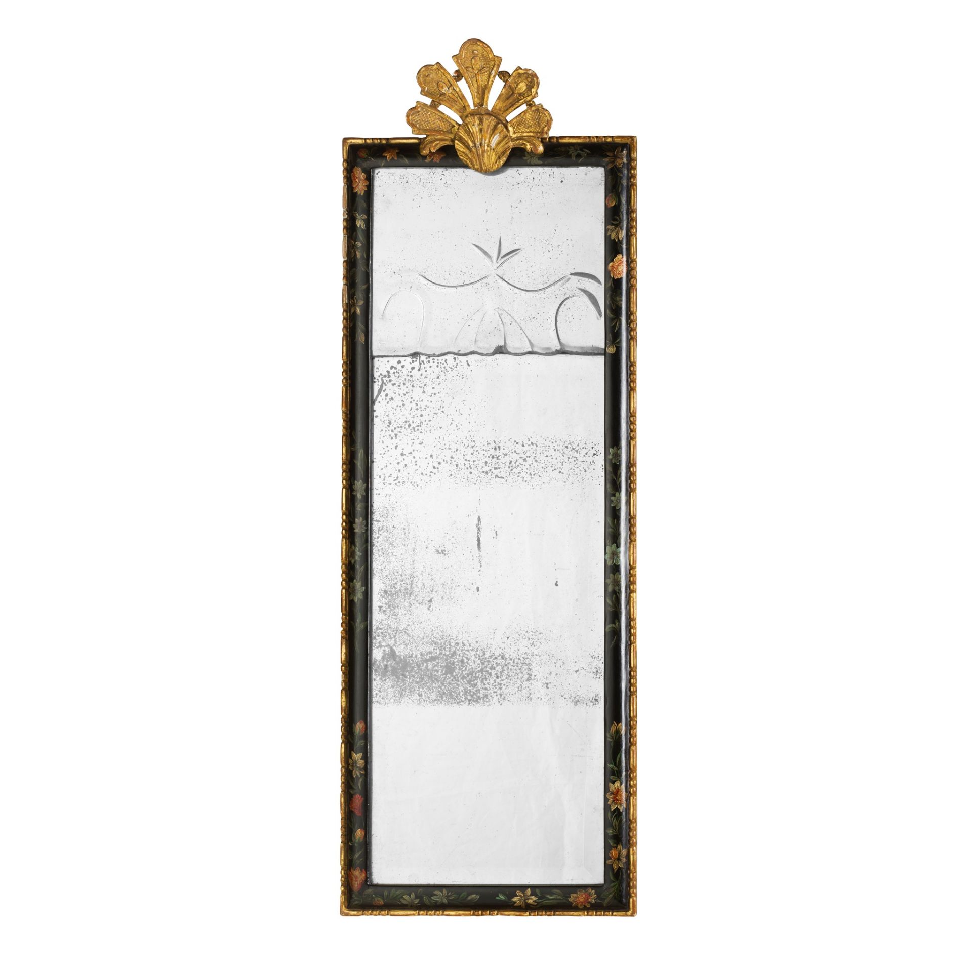 WILLIAM AND MARY SMALL EBONISED AND GILT MIRROR EARLY 19TH CENTURY