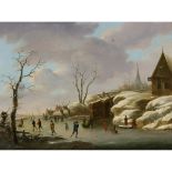 HERMANUS DONSELAER (BELGIAN 1761-1829) A WINTER LANDSCAPE WITH FIGURES SKATING