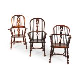 THREE ASH AND ELM WINDSOR CHAIRS 19TH CENTURY