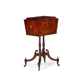 REGENCY MAHOGANY AND EBONY INLAID TEAPOY EARLY 19TH CENTURY