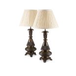 PAIR OF PATINATED METAL AESTHETIC MOVEMENT MODERATOR LAMPS 19TH CENTURY