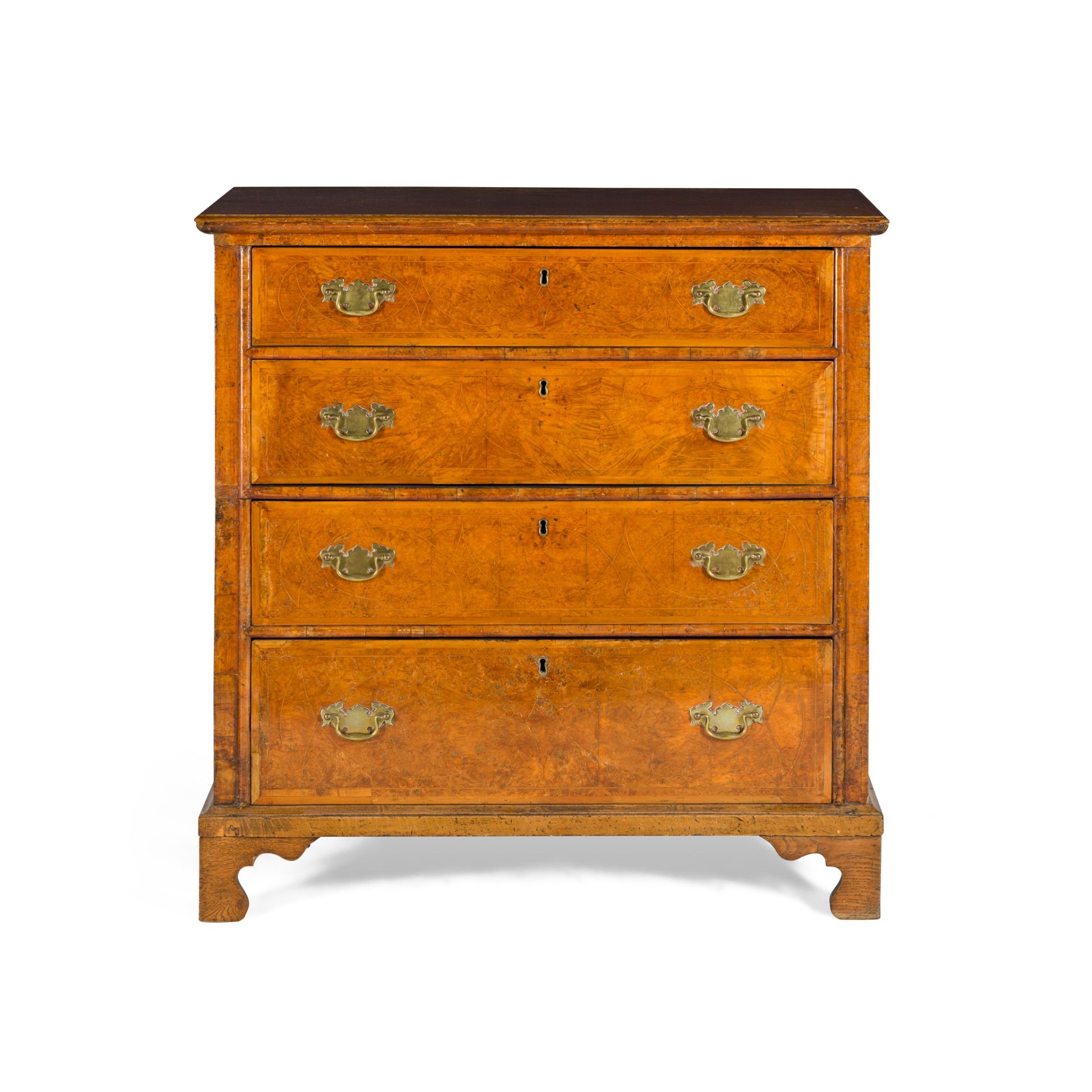 GEORGE I WALNUT, INLAY, AND OAK CHEST OF DRAWERS 18TH CENTURY