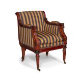 REGENCY OAK AND EBONISED LIBRARY ARMCHAIR, IN THE MANNER OF GEORGE BULLOCK EARLY 19TH CENTURY