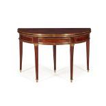 FRENCH DIRECTOIRE MAHOGANY AND BRASS DEMI-LUNE CARD TABLE LATE 19TH/ EARLY 19TH CENTURY
