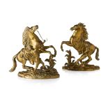 PAIR OF BRASS MARLEY HORSE FIGURES, AFTER COUSTOU 19TH CENTURY