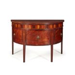 GEORGE III MAHOGANY AND FRUITWOOD INLAID DEMI-LUNE COMMODE LATE 18TH CENTURY