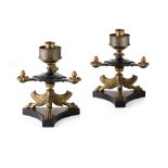PAIR OF REGENCY STYLE GILT AND PATINATED BRONZE CANDLESTICKS 19TH CENTURY