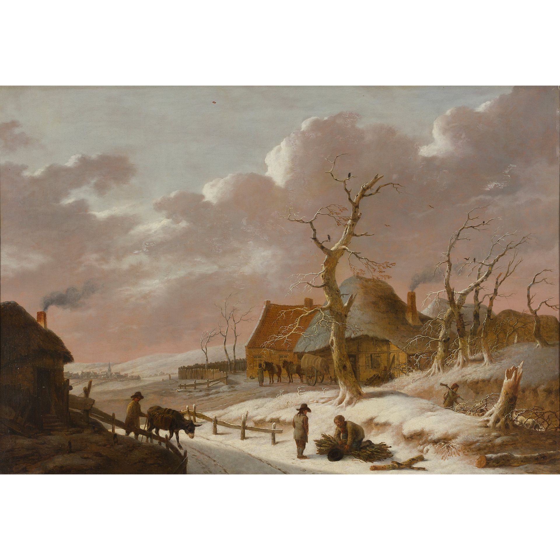 ATTRIBUTED TO HEINRICH WILHELM SCHWEICKARDT (GERMAN 1746-1797) A SNOW COVERED WINTER LANDSCAPE