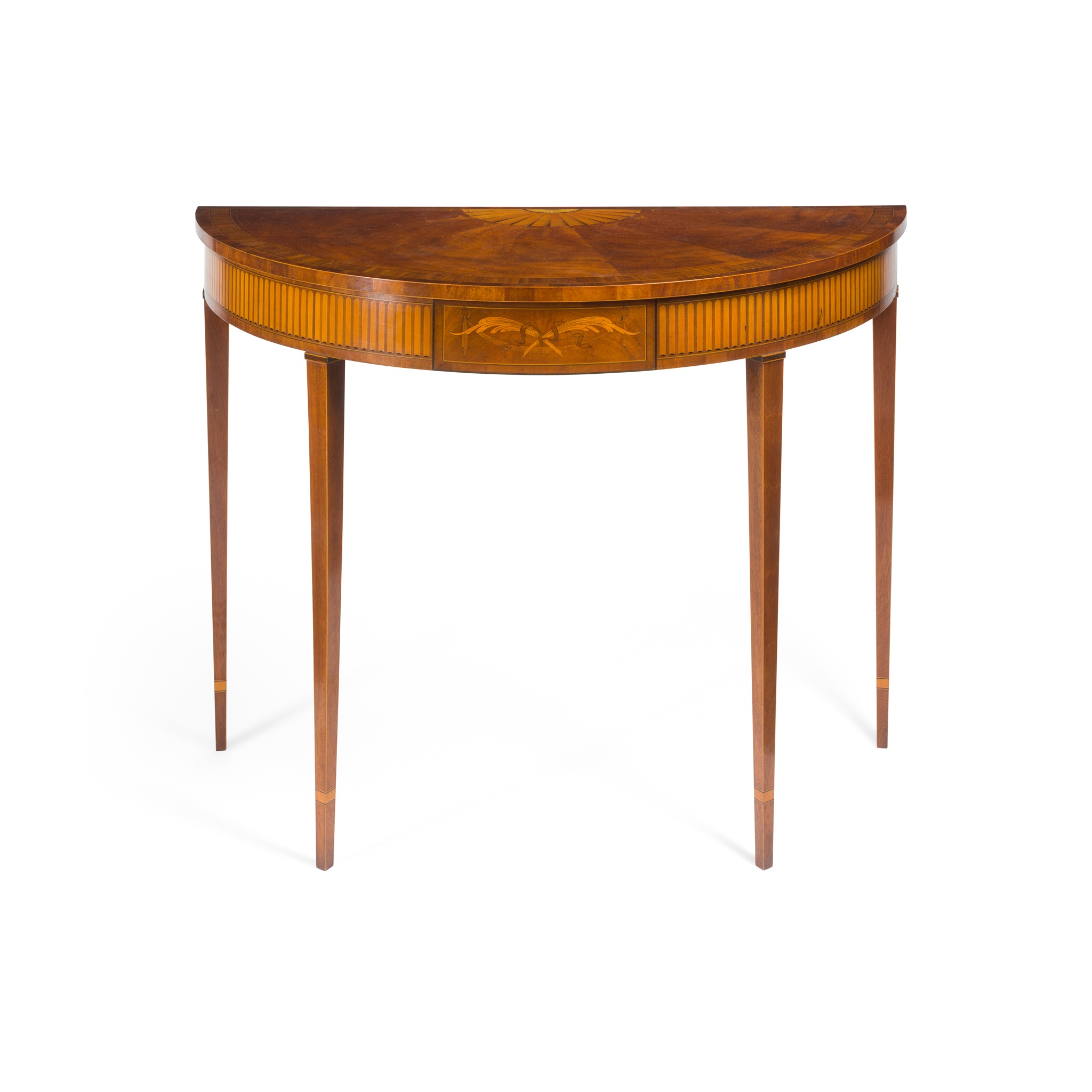 GEORGE III STYLE MAHOGANY AND INLAID DEMI-LUNE TABLE EARLY 20TH CENTURY