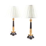 PAIR OF REGENCY STYLE PATINATED AND GILT BRONZE LAMPS 19TH CENTURY