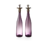 PAIR OF EARLY VICTORIAN SILVER MOUNTED AMETHYST GLASS WINE BOTTLES HALLMARKED LONDON, 1839