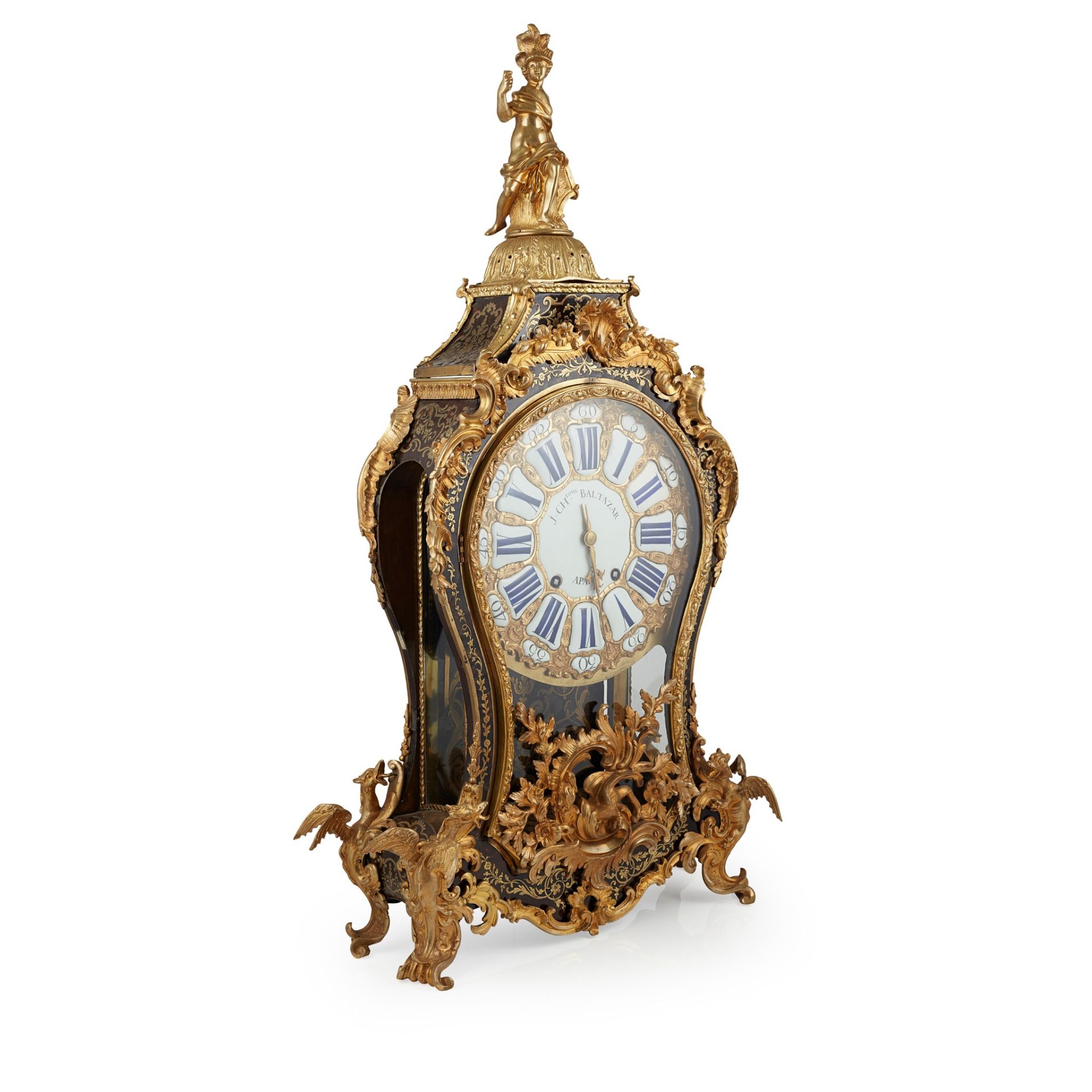 Y LOUIS XV TORTOISESHELL AND BOULLE MARQUETRY BRACKET CLOCK, BALTAZAR, PARIS 18TH CENTURY