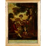 SET OF FOUR REVERSE GLASS MEZZOTINTS OF THE SEASONS CIRCA 1800