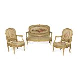 FRENCH THREE PIECE GILTWOOD AND AUBUSSON SALON SUITE 19TH CENTURY