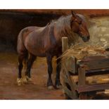 WILLIAM FRANK CALDERON (BRITISH 1865-1943) A HEAVY HORSE AT AN OUTSIDE MANGER