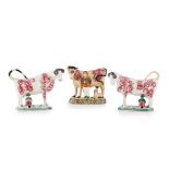 PAIR OF POTTERY COW CREAMERS EARLY 19TH CENTURY