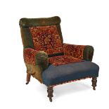 VICTORIAN TURKEY CARPET UPHOLSTERED ARMCHAIR 19TH CENTURY