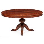 EARLY VICTORIAN MAHOGANY, SATINWOOD, WALNUT, AND MARQUETRY CENTRE TABLE MID 19TH CENTURY