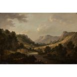 MANNER OF ALEXANDER NASMYTH A WOODED LANDSCAPE WITH FIGURES BATHING IN A RIVER