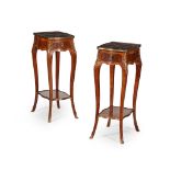 PAIR OF LOUIS XV STYLE KINGWOOD AND AMARANTH MARBLE TOPPED SIDE TABLES LATE 19TH CENTURY