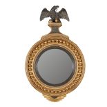 REGENCY GILTWOOD AND EBONISED CONVEX MIRROR EARLY 19TH CENTURY