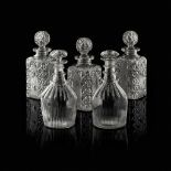 SET OF THREE CUT GLASS SQUARE DECANTERS 19TH CENTURY