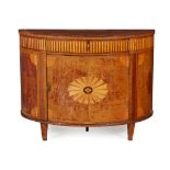 GEORGE III HAREWOOD AND SATINWOOD DEMI-LUNE COMMODE LATE 18TH CENTURY