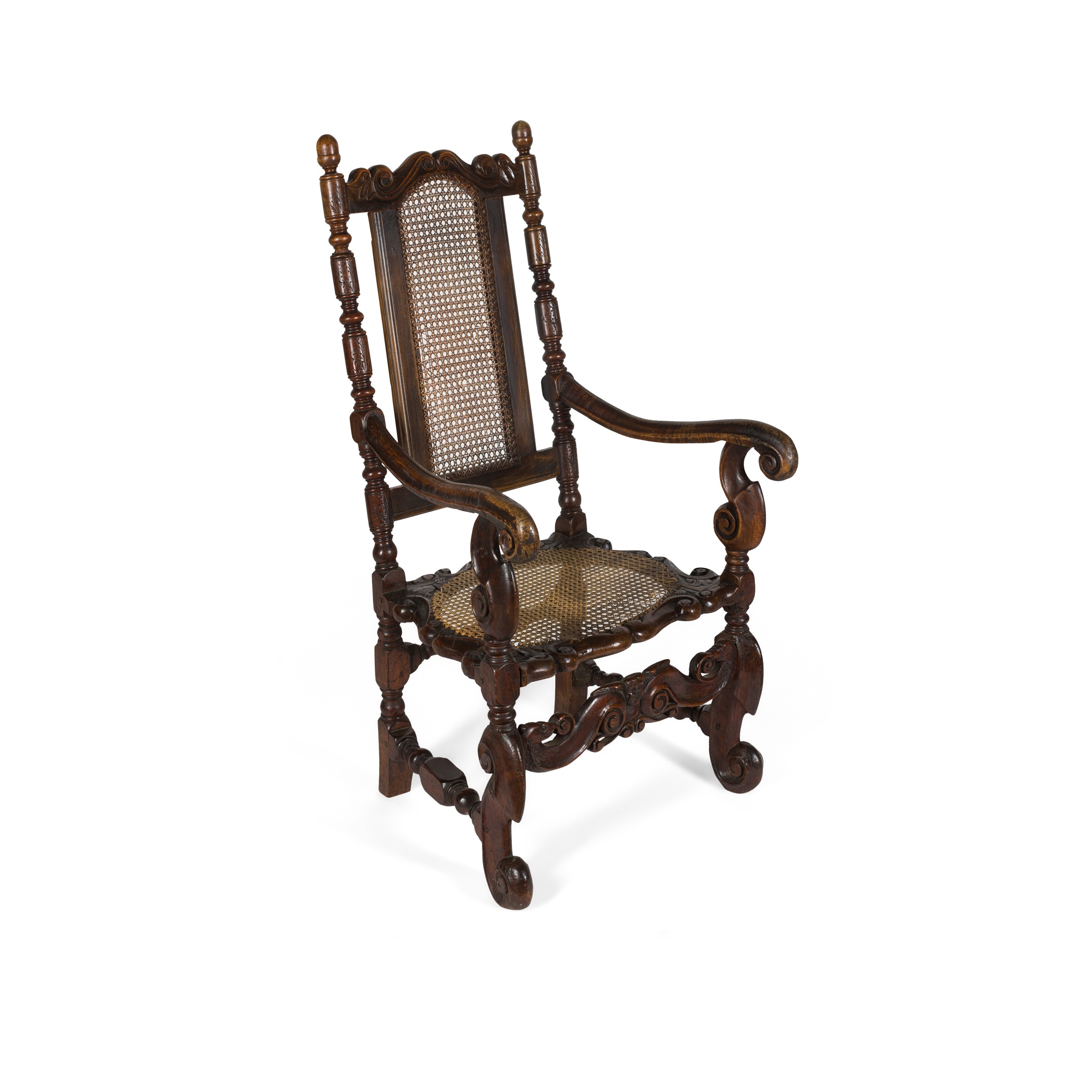 CAROLEAN WALNUT ARMCHAIR 17TH CENTURY