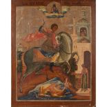 LARGE RUSSIAN ICON OF ST GEORGE AND THE DRAGON 19TH CENTURY