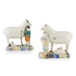 PAIR OF YORKSHIRE PEARLWARE FIGURES OF A RAM AND A SHEEP CIRCA 1820