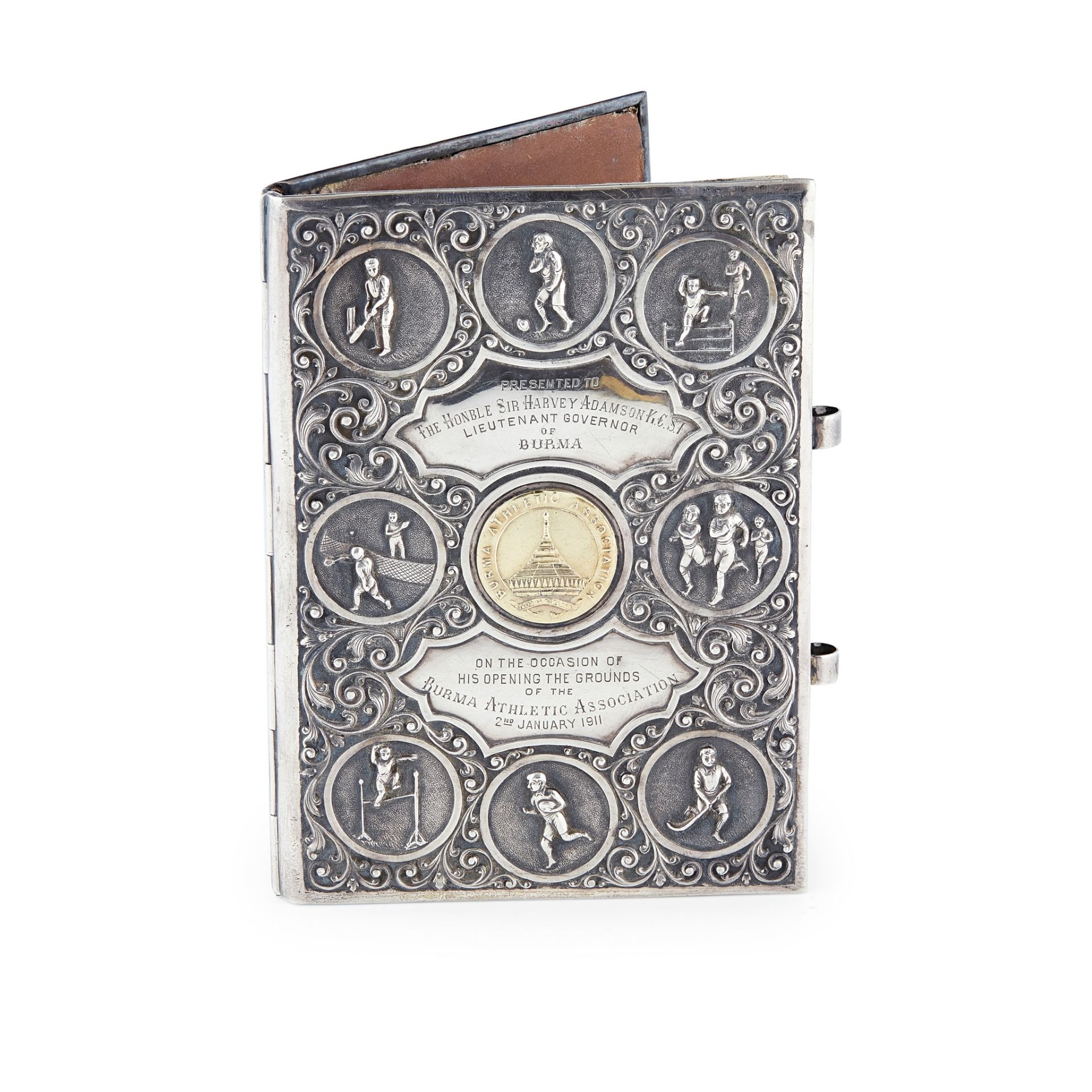 BURMESE SILVER AND SILVER GILT NOTEBOOK COVER, RELATING TO THE BURMA ATHLETIC ASSOCIATION DATED - Image 2 of 2