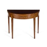 GEORGE III STYLE MAHOGANY AND INLAID DEMI-LUNE TEA TABLE LATE 19TH CENTURY