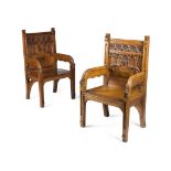 PAIR OF GOTHIC REVIVAL OAK ARMCHAIRS 19TH CENTURY