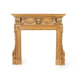 GEORGE II STYLE CARVED AND PAINTED PINE FIRE SURROUND LATE 19TH CENTURY