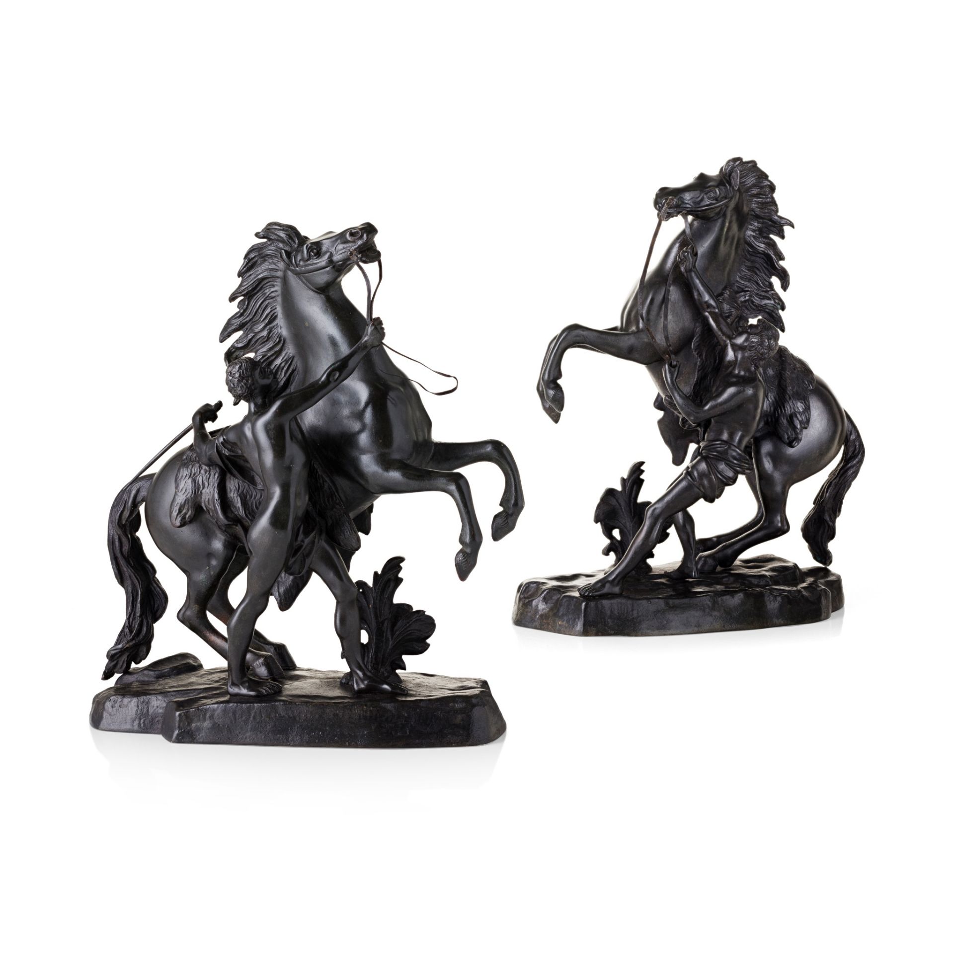 PAIR OF FRENCH BRONZE MARLEY HORSE FIGURES, AFTER COUSTOU 19TH CENTURY