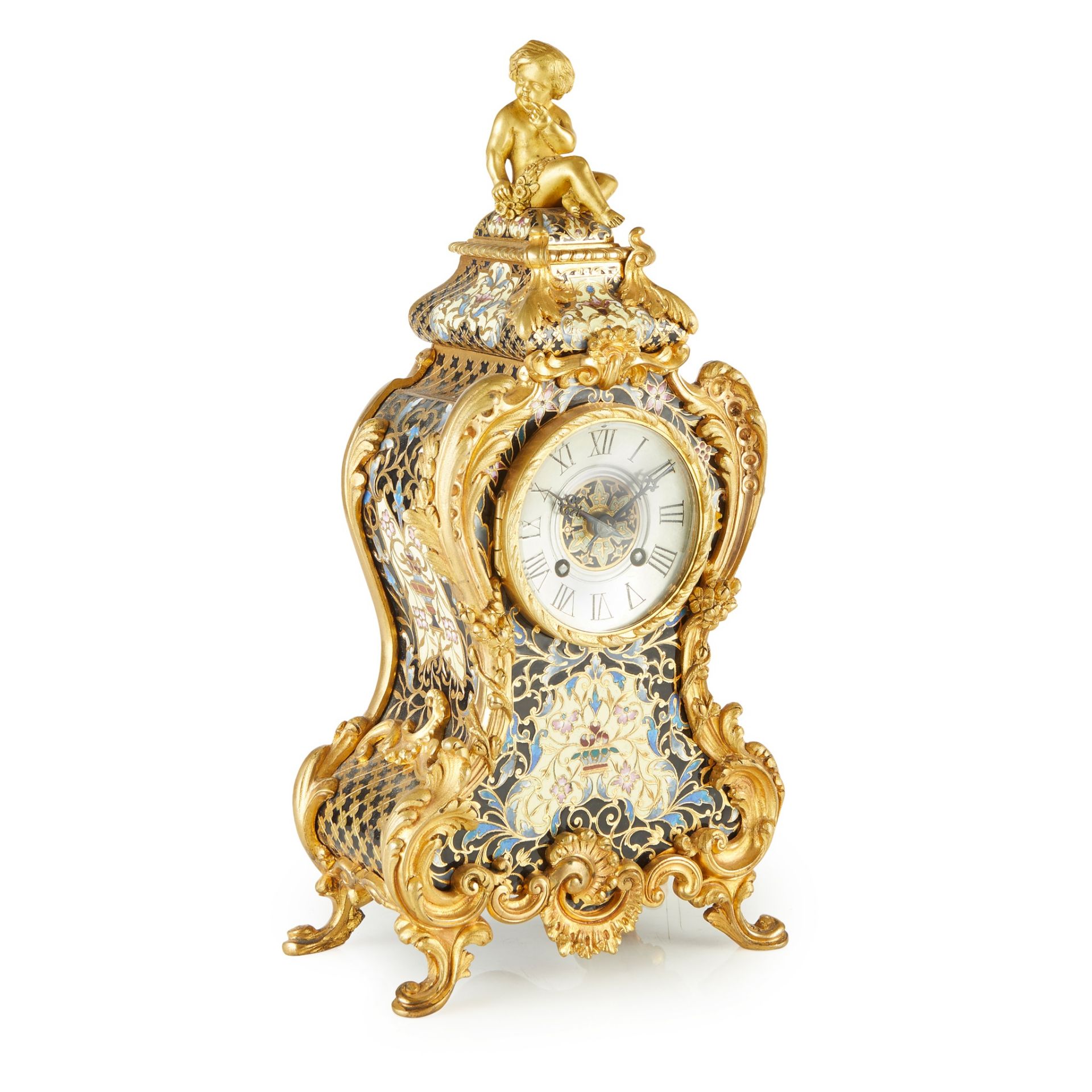 FRENCH GILT BRONZE AND CHAMPLEVÉ ENAMEL MANTLE CLOCK 19TH CENTURY - Image 2 of 2