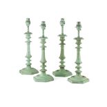 SET OF FOUR VERDIGRIS PATINATED BRONZE TABLE LAMPS 20TH CENTURY