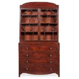 REGENCY MAHOGANY AND EBONY INLAID BUREAU BOOKCASE EARLY 19TH CENTURY