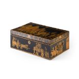 Y REGENCY EBONISED AND PENWORK BOX EARLY 19TH CENTURY