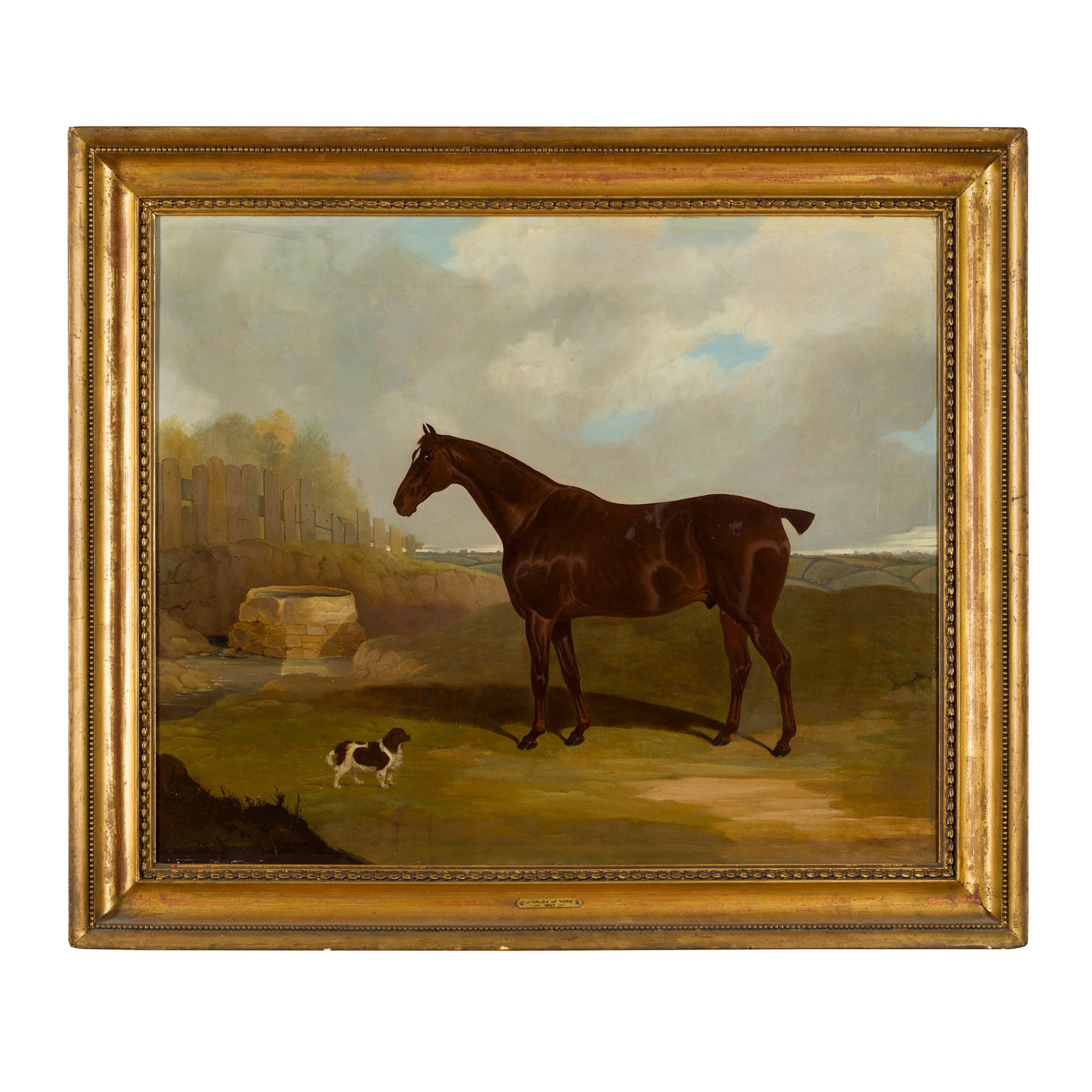 DAVID DALBY OF YORK (BRITISH 1810-1865) A LIVER CHESTNUT HUNTER AND A RED AND WHITE SPANIEL BY A - Image 2 of 2
