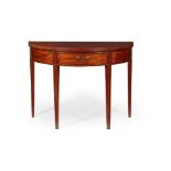 GEORGE III MAHOGANY AND KINGWOOD DEMI-LUNE TEA TABLE