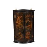 GEORGIAN BLACK JAPANNED HANGING CORNER CUPBOARD LATE 18TH CENTURY