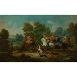 18TH CENTURY FRENCH SCHOOL ELEGANT FIGURES BOAR HUNTING