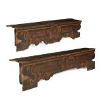 PAIR OF NORTH ITALIAN PAINTED HALL BENCHES, CASSAPANCAS 18TH CENTURY