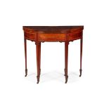 EDWARDIAN MAHOGANY AND SATINWOOD DEMI-LUNE CARD TABLE EARLY 20TH CENTURY