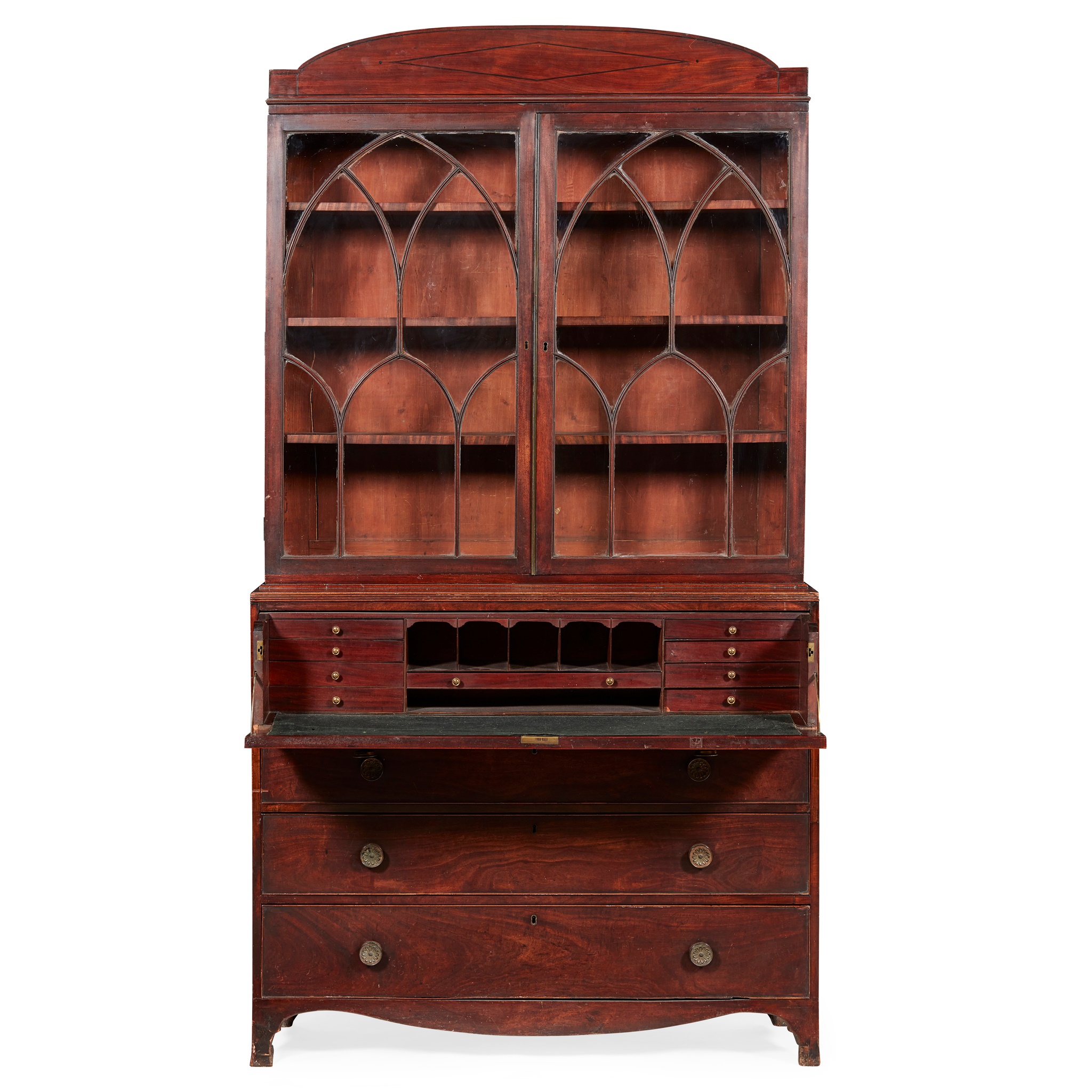 REGENCY MAHOGANY AND EBONY INLAID BUREAU BOOKCASE EARLY 19TH CENTURY - Image 2 of 2